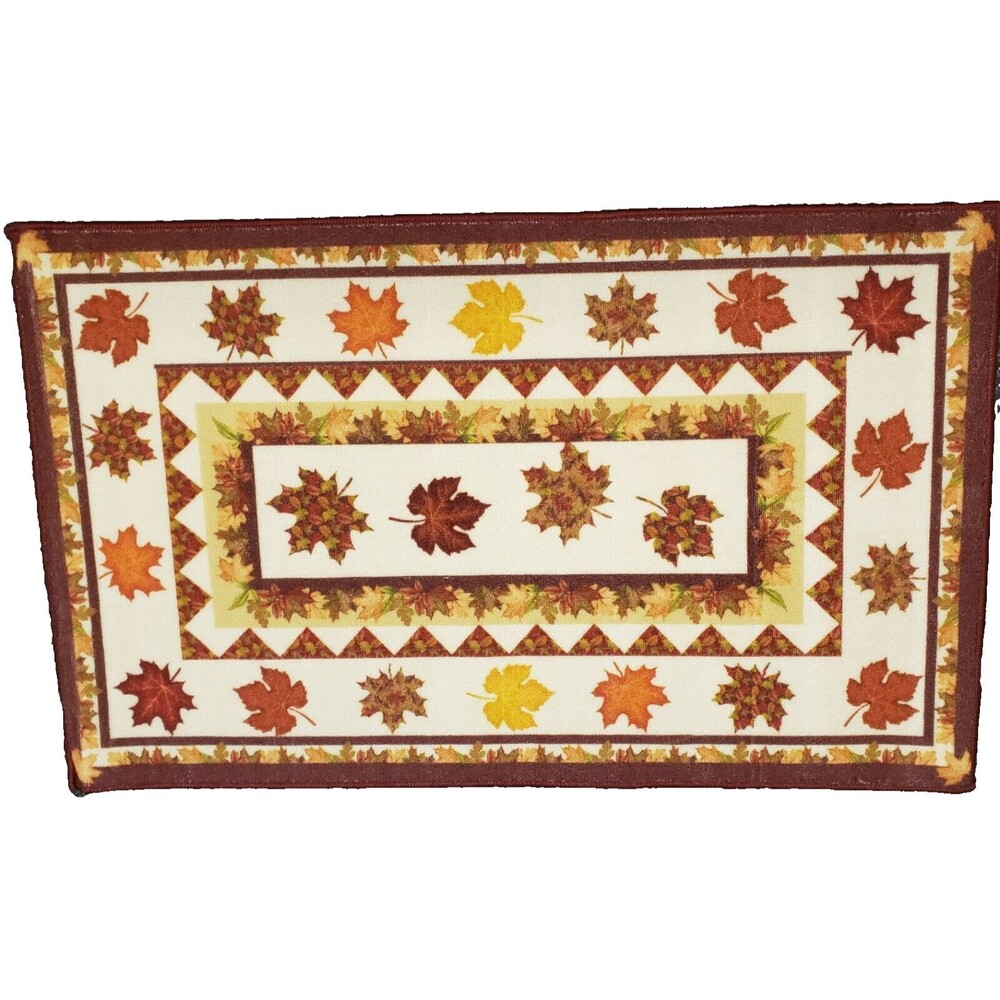 EXTRA LONG PRINTED NYLON RUG RUNNER (nonskid) (27" x 45") COLORFUL LEAVES, CE